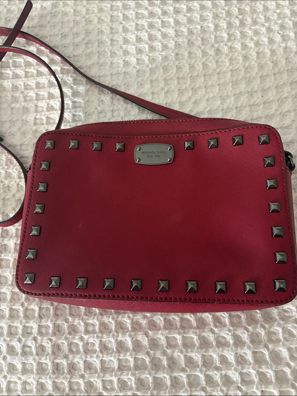 Michael Kors Red Studded Saffiano Crossbody